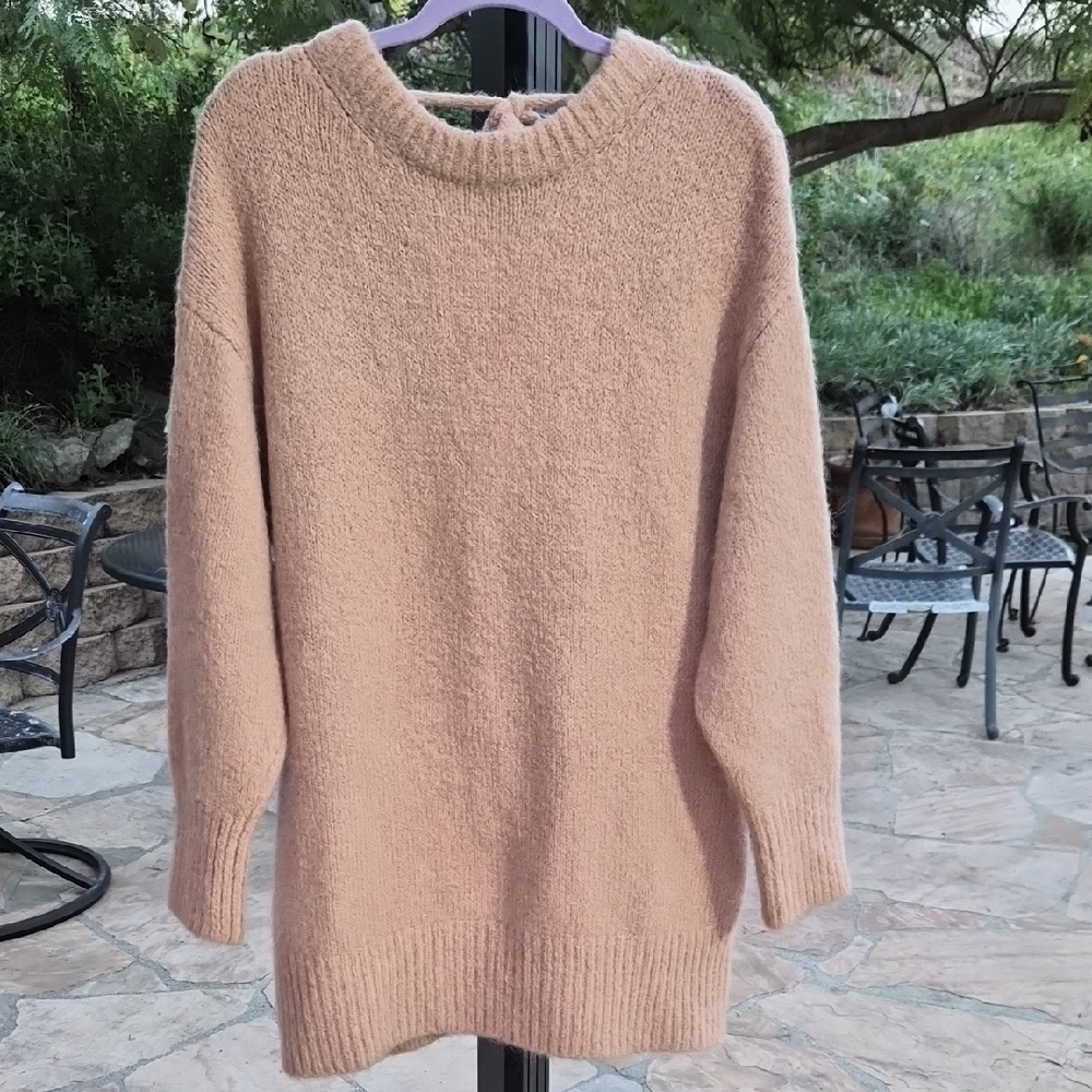 Zara Women's Sweater in Warm Beige Tie In Back